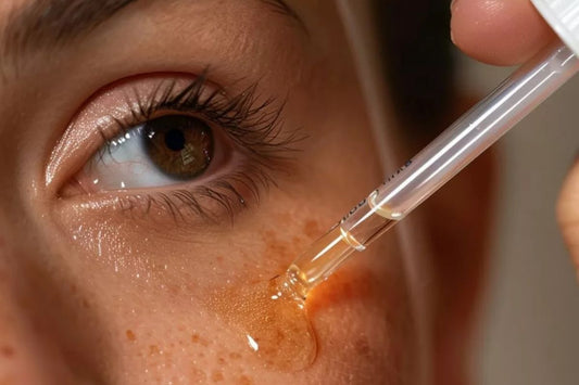 A woman applies serum to her face