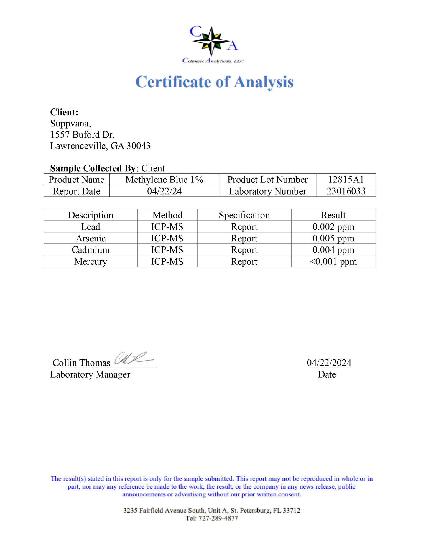 Methylene Blue 1% - USP (Pharmaceutical) Grade - 60ml