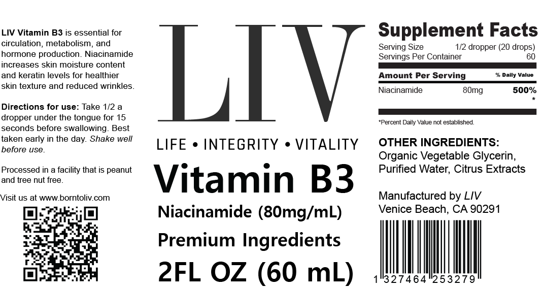 Vitamin B3 Niacin Liquid (Niacinamide 80mg, 60 servings)