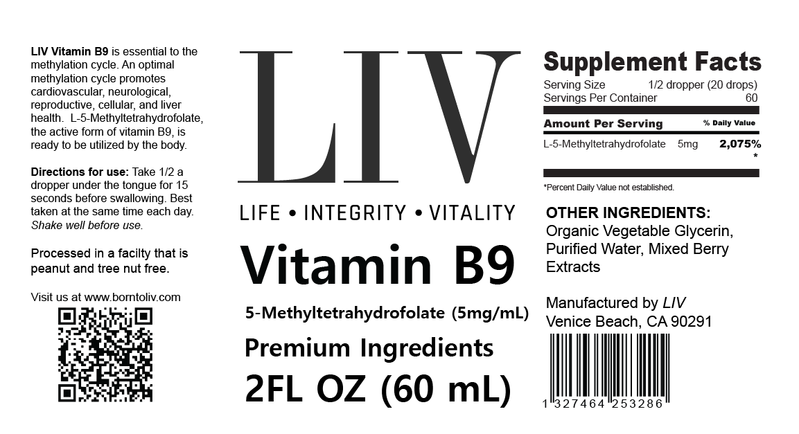 Vitamin B9 Folic Acid Liquid (5-MTHF 5,000mcg, 60 servings)