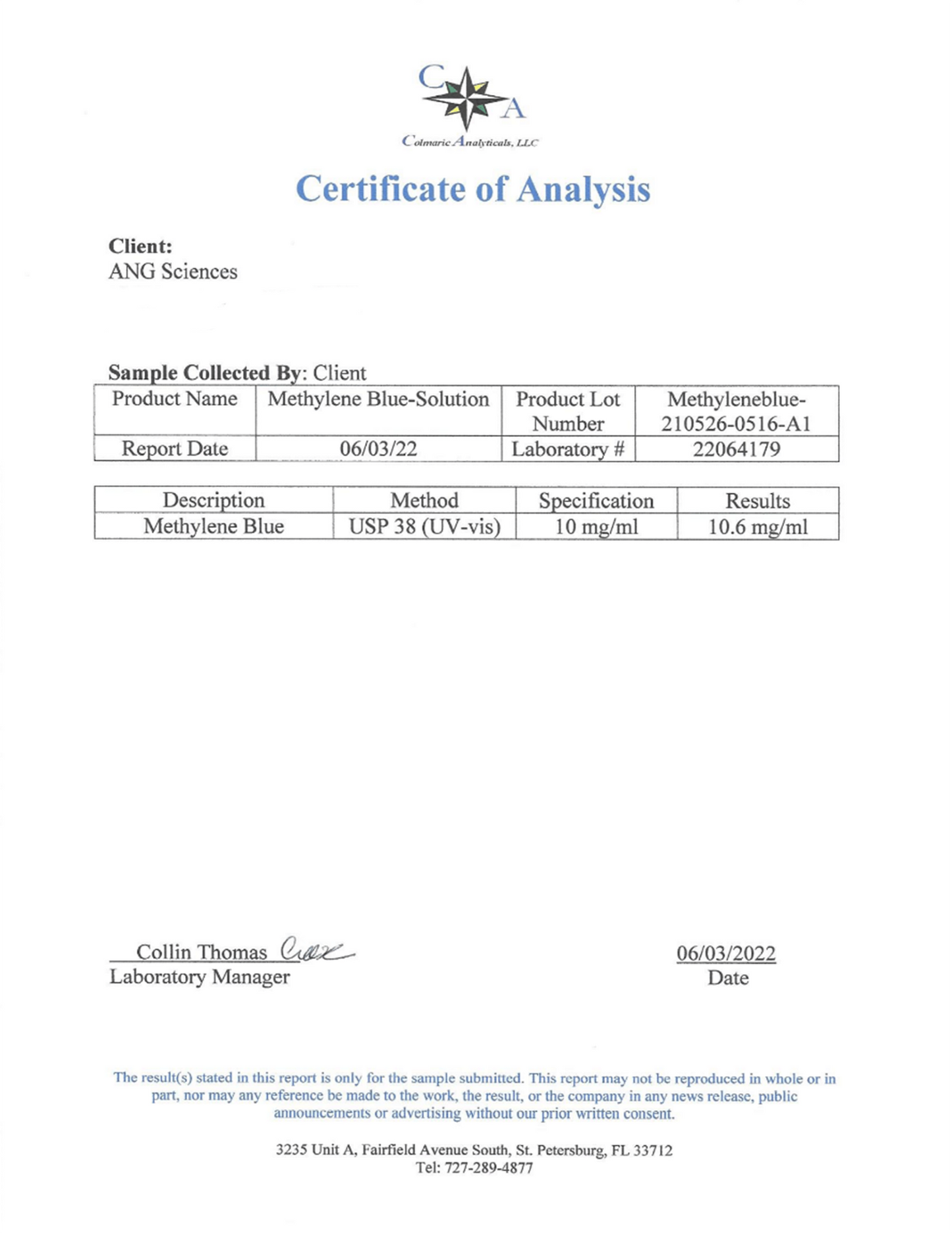 Methylene Blue 1% - USP (Pharmaceutical) Grade - 60ml