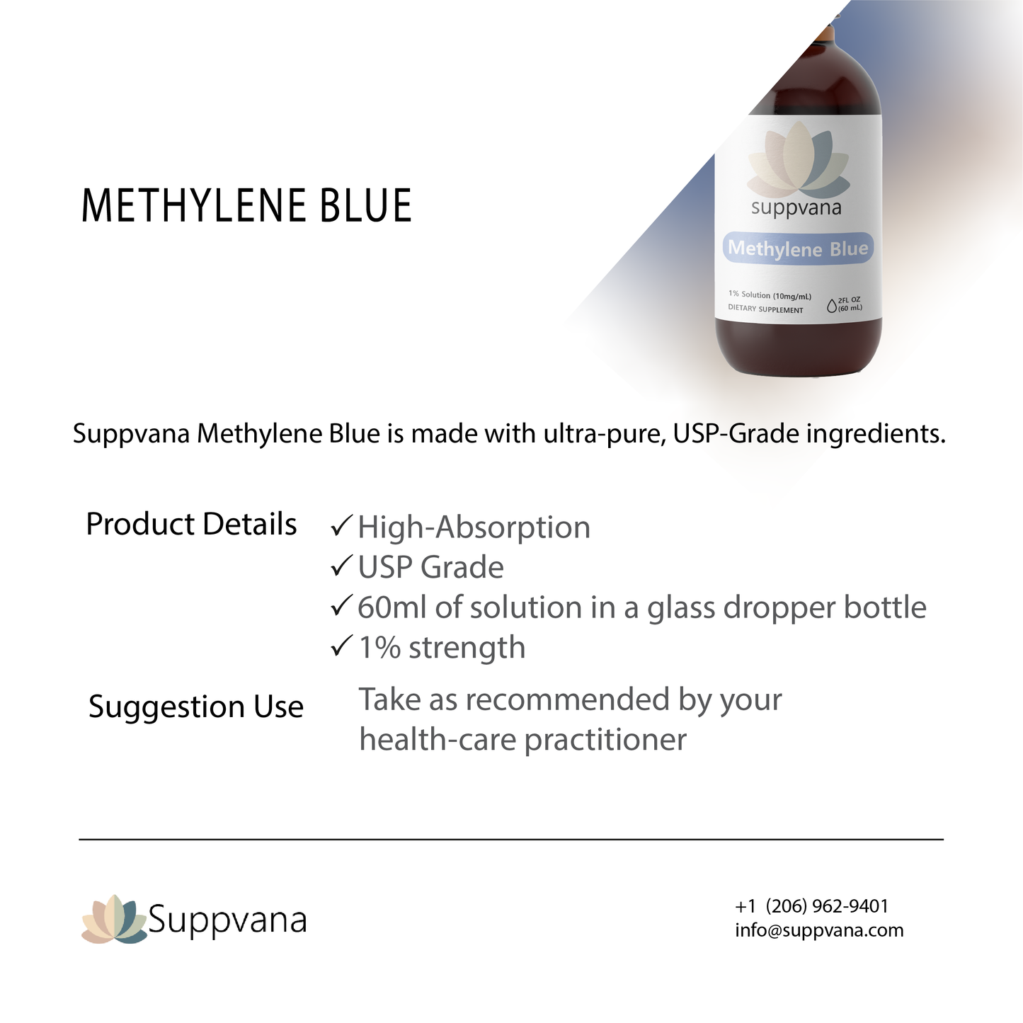 Suppvana Methylene Blue Liquid 1% (600mg, 2oz)