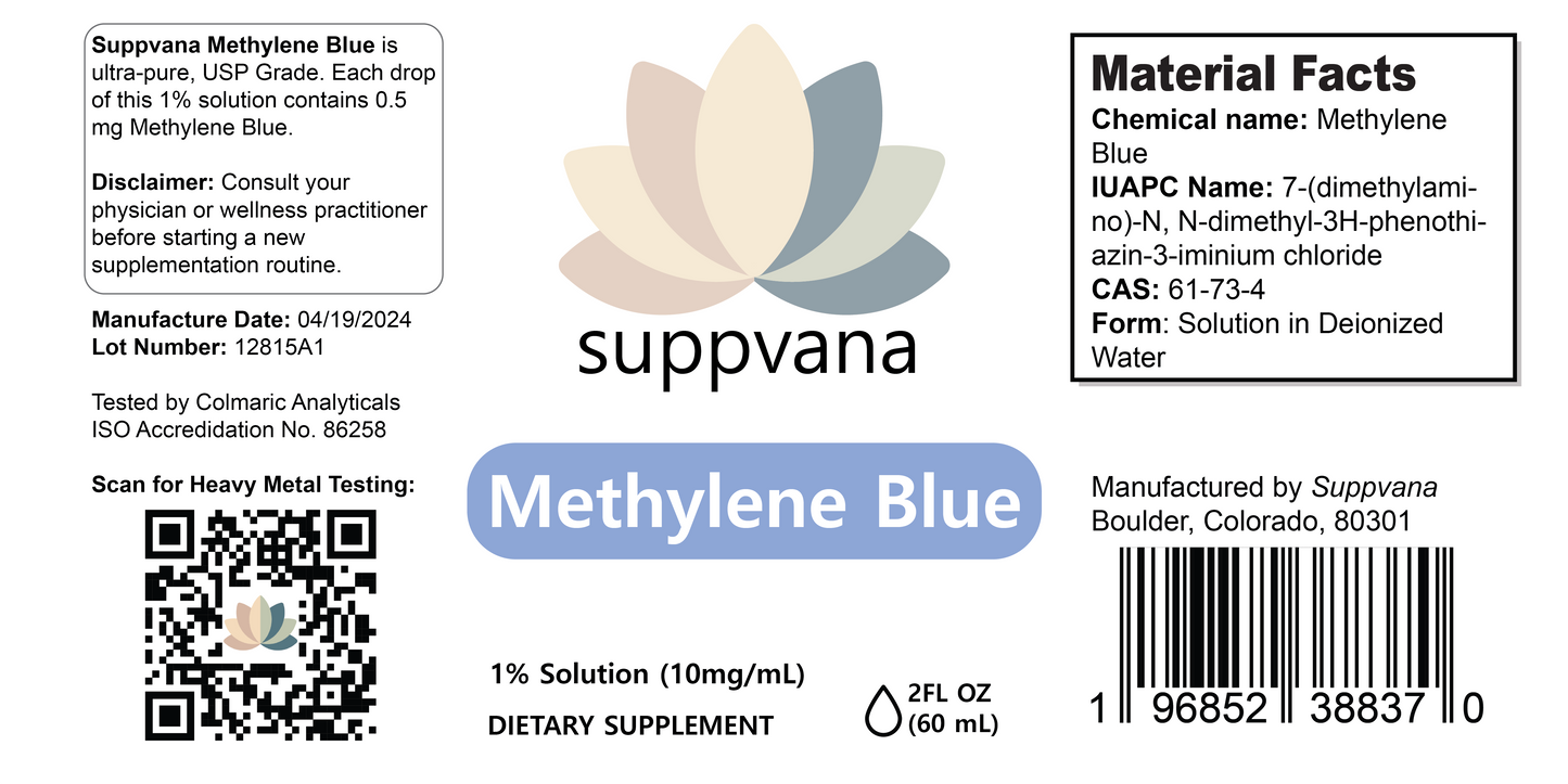 Suppvana Methylene Blue Liquid 1% (600mg, 2oz)